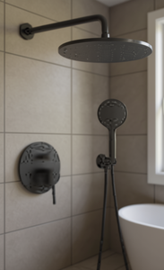 Recessed Shower Set Black Round Modern Metal Shower Head With Handheld Spray For Bathroom - Product Image 2