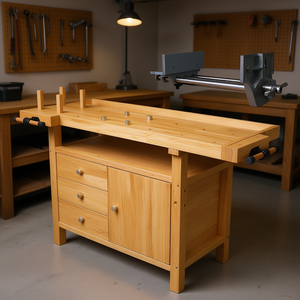 Établi en bois avec étau en fonte robuste, largeur de mâchoire de 10,5 pouces, pour garage, atelier, travail du bois à domicile, gris - Product Image 2