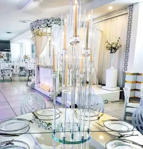 Candelabros de vidro de cristal alto de 100cm, para decoração de mesa de casamento, venda imperdível