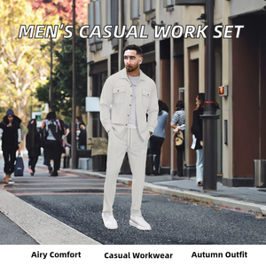 Autumn New Style High-quality Breathable Men's Waffle Long-Sleeved <b>Pants</b> Casual Double-Pocket Workwear Jacket Set - Product Image 2