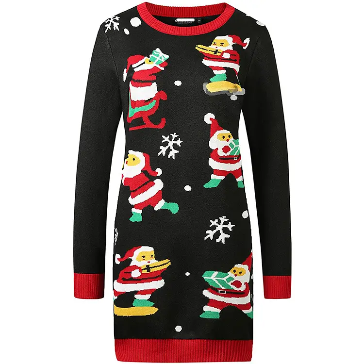Customize sweater dresses winter women christmas pullover crew neck long sleeves knitted turtle neck sweater dress
