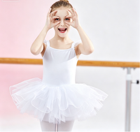 Justaucorps de danse avec bretelles à volants, tutu à 3 couches de tulle, tenue de danse pour ballerine, costume de scène pour filles