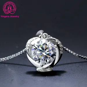 1.5 carat heart shape moissanite pendant necklace with round cut white D VVS GRA moissanite silver 925 gold plated necklace