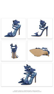 Zapatos de Novia Estilo Europeo Americano XSD 2025, Sandalias de Tacón Alto Azul Denim con Punta Abierta y Correa Bordada en el Tobillo - Product Image 6