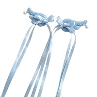 Pince à cheveux latérale élégante haut de gamme pour filles, faite à la main en tissu à pois avec ruban, style ailes d'ange coréen, cadeau idéal pour une photo mémorable