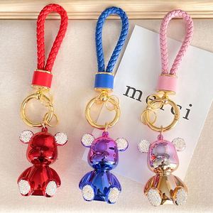 Creative Cute Pendant Electroplating Bear <b>Key</b> <b>Chain</b> Keyring Coloful Rhinestone Bling Diamond Bear Keychain - Product Image 2