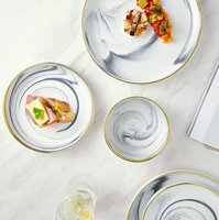 Assiette et bol en fil d'or en marbre bleu et blanc texturé ensemble de 3 ensemble de vaisselle de luxe en porcelaine de mariage