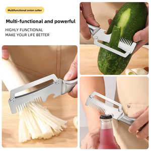 Éplucheur multifonctionnel 3 en 1 en acier inoxydable, éplucheur manuel pour légumes, fruits, pommes de terre, trancheur d'oignons verts, outil de préparation culinaire - Product Image 2