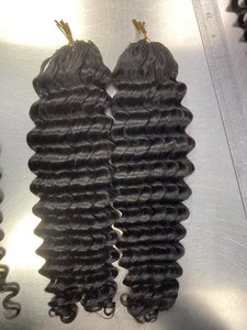 Nuevo Paquete de cabello humano con anillo de lazo de ganchillo rizado sin trenzas de trama extensiones de cabello humano con plumas brasileñas a granel para trenzar - Product Image 4