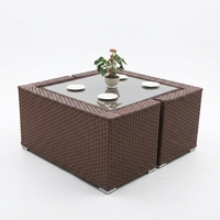 Ensemble de canapé d'angle 6 places en rotin PE marron moderne résistant aux UV, mobilier de salon extérieur, table basse, ottomanes, jardin, patio