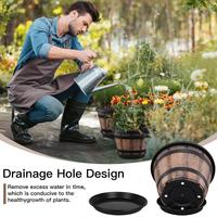 Pot de fleurs en plastique rétro classique, style seau en bois, épaissi, grande taille, pour culture hydroponique de lotus et de nénuphar, grand pot de jardin