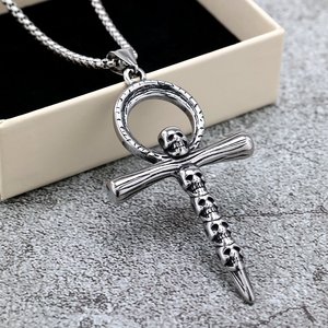 yunnique Stainless Steel Ankh Skull <b>Cross</b> Pendant For Men Necklace Gift Jewelry - Product Image 5