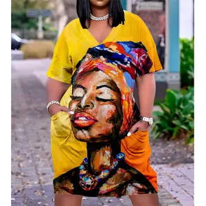 Đầm Nữ Màu Đen Châu Phi Thời Trang Áo Thun Ngắn Tay 3D Phong Cách Bohemian Đầm Midi Dự Tiệc Tối Gối Cổ Chữ V ĐI Biển Ngoại Cỡ Cho Nữ