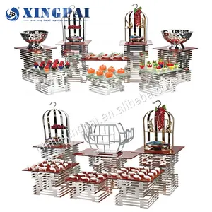 XINGPAI อุปกรณ์จัดเลี้ยงทำมิเรอร์ขนมบุฟเฟ่ต์ยืนแสดงอาหาร Risers สำหรับโรงแรมร้านอาหาร