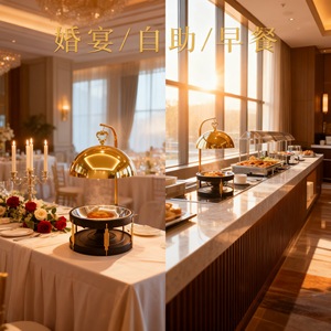 Stainless Steel Alcohol Stove 8L Circular <b>Buffet</b> <b>Warmer</b> With Hanging Lid For Restaurant Use - Product Image 3