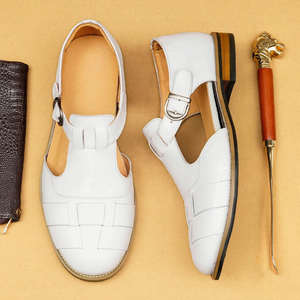 Sandalias Romanas Retro para Hombre - Sandalias de Cuero Genuino con Punta Redonda, Hechas a Mano, Personalizables, Casuales de Negocios para Verano, Venta al Por Mayor del Fabricante - Product Image 3