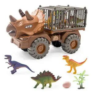 Mainan truk pengangkut mobil mainan dinosaurus mainan truk untuk anak-anak hadiah Festival ulang tahun Natal terbaik dengan 15 dinosaurus