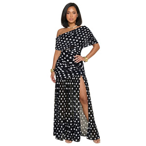 2026 European and American fashion women's sexy slit slim fit long dress with polka dot <b>perspective</b> dress - Product Image 2