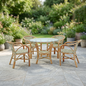 Rattan Restaurant <b>Table</b> Set 4 Chairs Glass Top Outdoor Tropical Style Modern Design Durable Commercial Furniture Hotel Apartment - Product Image 3
