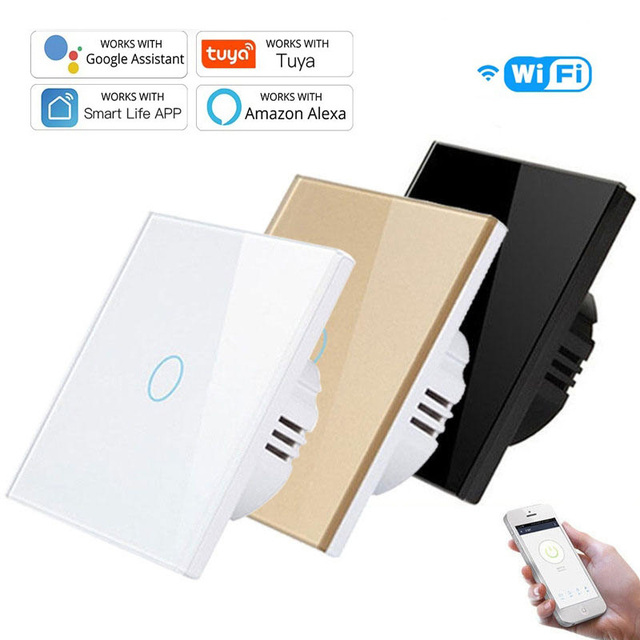 Tuya 10A Smart Switch EU UK 1 2 3 4 Gang WIFI RFF Wall Light Touch Switches Tempered Glass Alexa Remote Control No Neutral
