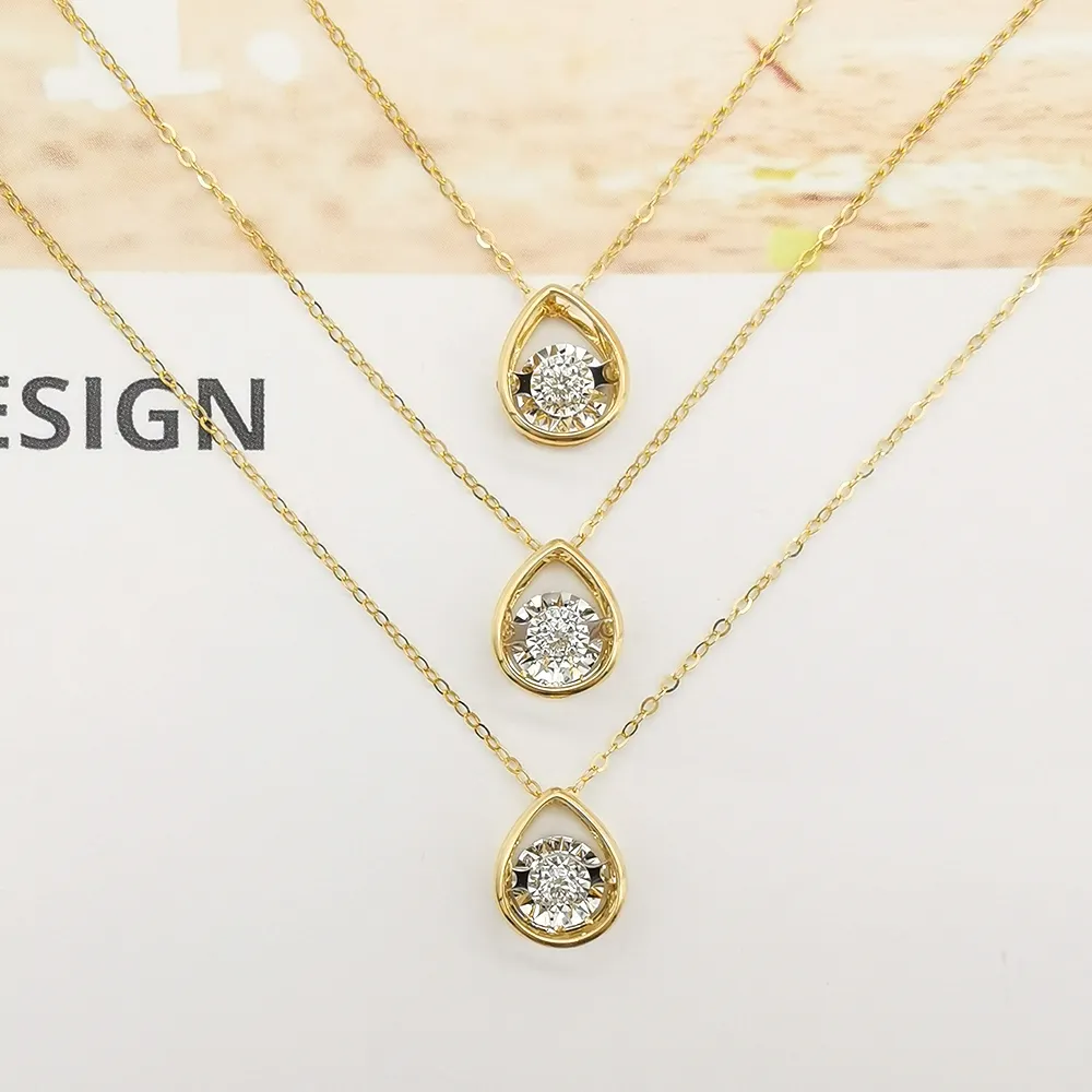 Collar de oro auténtico con forma de gota de agua AU750, joyería con diamantes de imitación