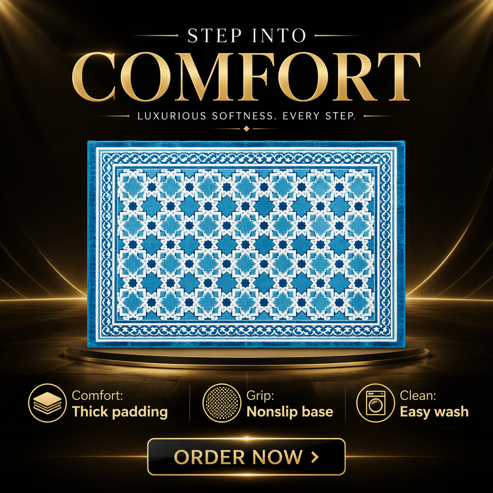 Extra Large Islamic Prayer Mat Turkish Blue Geometric Non Slip Washable ...