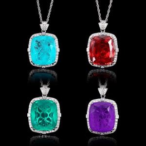High Quality Rectangle 20*23mm Purple Cubic Zirconia Jewelry Eco-friendly Copper Large Gemstone <b>Pendant</b> Necklace for Women - Product Image 2