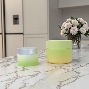 Wholesale Porcelain/Ceramic Cosmetic <b>Jar</b> Private <b>Label</b> Green Gradient 50ml Customizable Cap Colors Gold Stamp Silk Screen - Product Image 1