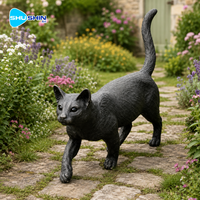 Statue de chat marchant réaliste en bronze coulé, finition bronze foncé patiné, décoration de jardin et de cour de villa, sculpture en métal