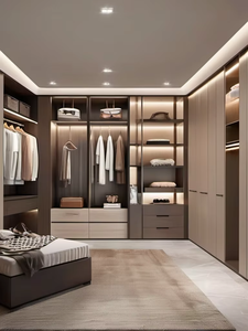 Armario de Lujo con Luces LED, Cajones de Almacenamiento y Estantes Abiertos, Moderno, en Color Crema, MDF, <span class=keywords><strong>para</strong></span> Dormitorio, Personalizable - Product Image 1