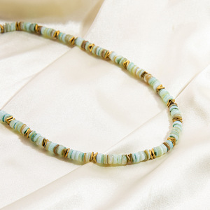 Collier en pierre naturelle, acier inoxydable, or 18 carats, style rétro haut de gamme, chaîne de clavicule pour femme, usage quotidien - Product Image 3