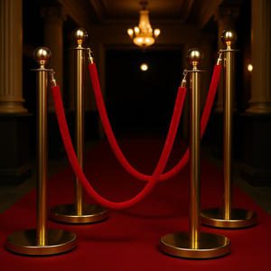 Juego de 4 postes de terciopelo con cuerda, 1.5 m, con bola superior roja y dorada, para control de multitudes en teatros y eventos - Product Image 2