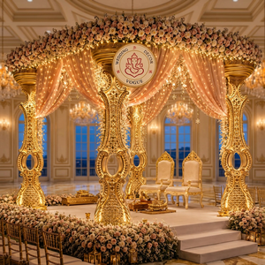 Arche florale décorative de luxe pour mandap de mariage, toile de fond pour cérémonie, réception et décoration de salle de fête - Product Image 3