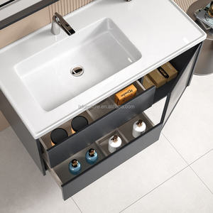 Modern Bathroom <b>Vanity</b> Unit Cabinet with Ceramic Wash Basin LED <b>Light</b> <b>Mirror</b> Wall-Mounted for Hospital and Apartment Use - Product Image 2