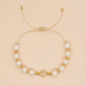 Go2boho Pearl Bracelet with Heart Charm White <strong>Imitation</strong> Pearl and Gold Bead Adjustable <strong>Jewelry</strong>, Romantic <strong>Love</strong> Gift - Product Image 3