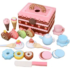 Çocuklar ahşap kesme kek oyuncak seti mutfak gıda simülasyon kek rulo Donut dondurma oyuncaklar oyna Pretend öğleden sonra çay oyuncaklar