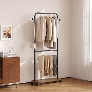 Porte-manteau métallique mi-moderne sur pied à double niveau, déplaçable, pour entrée et chambre, avec étagère de rangement - Product Image 4