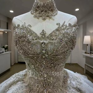 Robes de mariée intemporelles style robe de bal, en tulle blanc orné de strass, Lsjj53 Jancember - Product Image 5