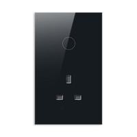 Interrupteur tactile intelligent pour maison connectée en verre trempé US/UK, prise 1+16A, cadre doré, contrôle à distance par application, compatible Google Alexa