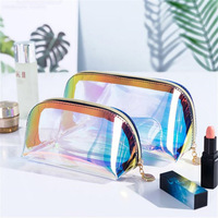 Sac cosmétique transparent personnalisé en TPU/PVC, portable, avec fermeture éclair holographique, pour maquillage et articles de toilette