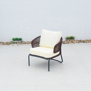 Sofá de jardín nórdico moderno para exteriores, <span class=keywords><strong>cuerda</strong></span> tejida y aluminio duradero con cojín para pies para hoteles, villas, muebles de patio duraderos - Product Image 3