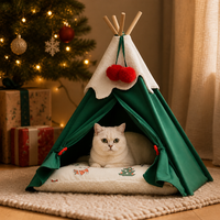 Tente de Noël personnalisée en gros avec logo, lit pour animaux de compagnie avec coussin, tipi en forme de cône, maison pour chat et chien, vert, rouge, blanc pour chiot et chaton