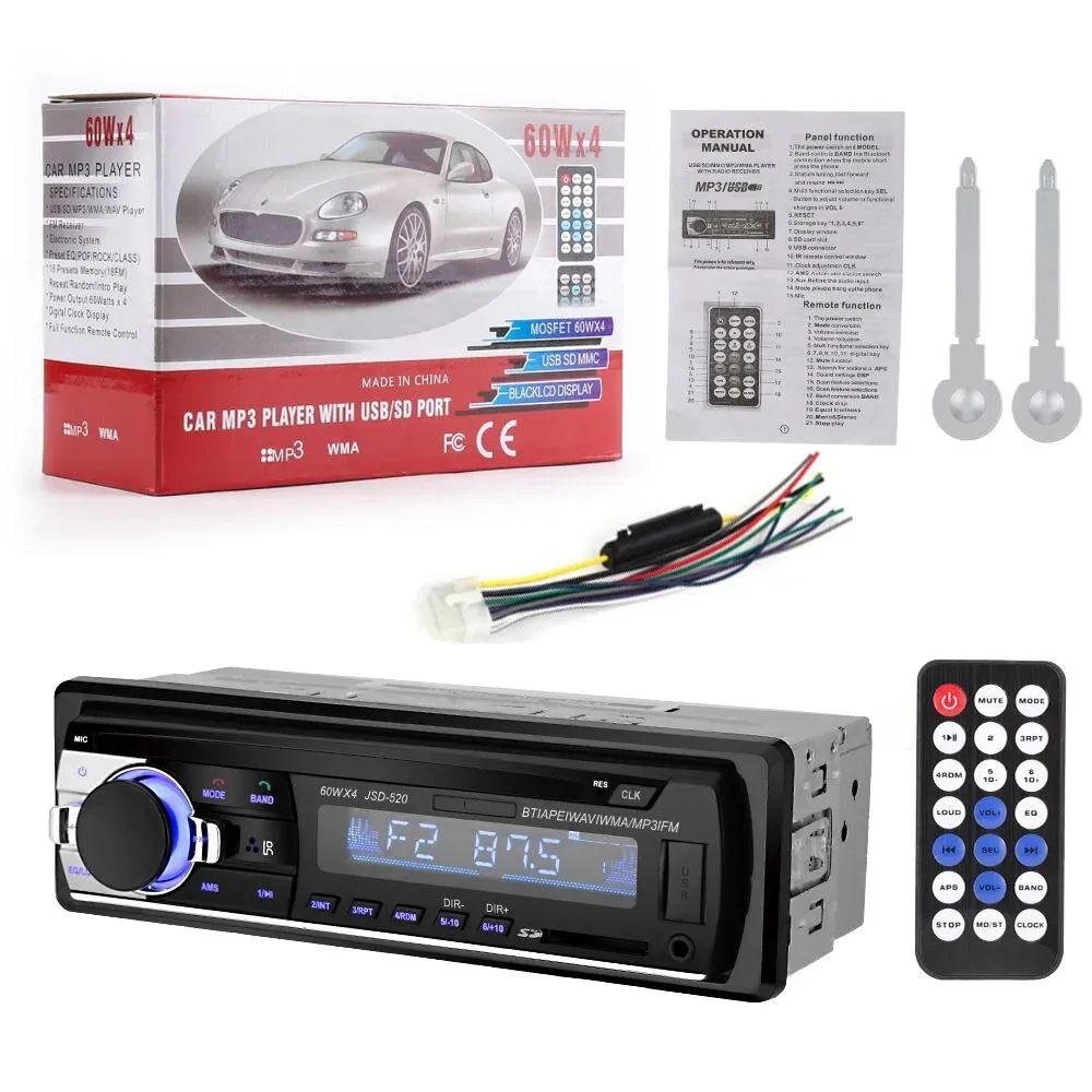 Otomobil radyosu JSD520 araba radyo Stereo çalar dijital Bluetooth MP3 60Wx4 FM ses ile Dash AUX girişi alıcı