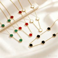 Set Kalung Baja Tahan Karat Tiga Potong Motif Bunga Clover Trendi Terlaris Lintas Negara, Rantai Bambu Sporty, Perhiasan Unisex
