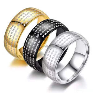 POYA joyería grabado chino budista corazón Sutra grabado budista 8mm anillo <span class=keywords><strong>budismo</strong></span> bandas amuleto joyería para hombres - Product Image 1