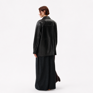 Manteau <span class=keywords><strong>Mac</strong></span> en peau de mouton semi-tannée à la cire noire pour femme, coupe décontractée, coupe-vent, teint uni, avec boutons recouverts de tissu et polyester - Product Image 6