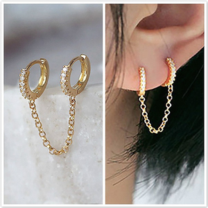 Boucles <span class=keywords><strong>d</strong></span>'oreilles punk <span class=keywords><strong>3</strong></span> en métal, couleur diamant, boucles <span class=keywords><strong>d</strong></span>'oreilles pour femmes, petite chaîne, Piercing créatif à deux <span class=keywords><strong>trous</strong></span> - Product Image 3