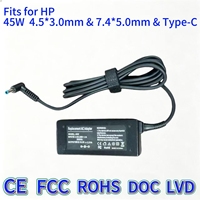 Semua Charger Laptop 45W COCOK untuk Notebook HP, 19.5V 2.31A 4.5*3.0mm & 7.4*5.0mm dan 15V 3A Adaptor Daya Tipe C untuk Laptop HP