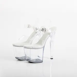 Tacchi a spillo con plateau da sposa in cristallo trasparente per banchetti sandali aperti con plateau ultra alto scarpe da donna personalizzate