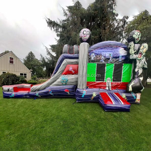Château gonflable à thème Halloween avec toboggan, combo <span class=keywords><strong>pour</strong></span> enfants, château de saut avec toboggan aquatique/sèche, location de terrain de jeux extérieur - Product Image 3